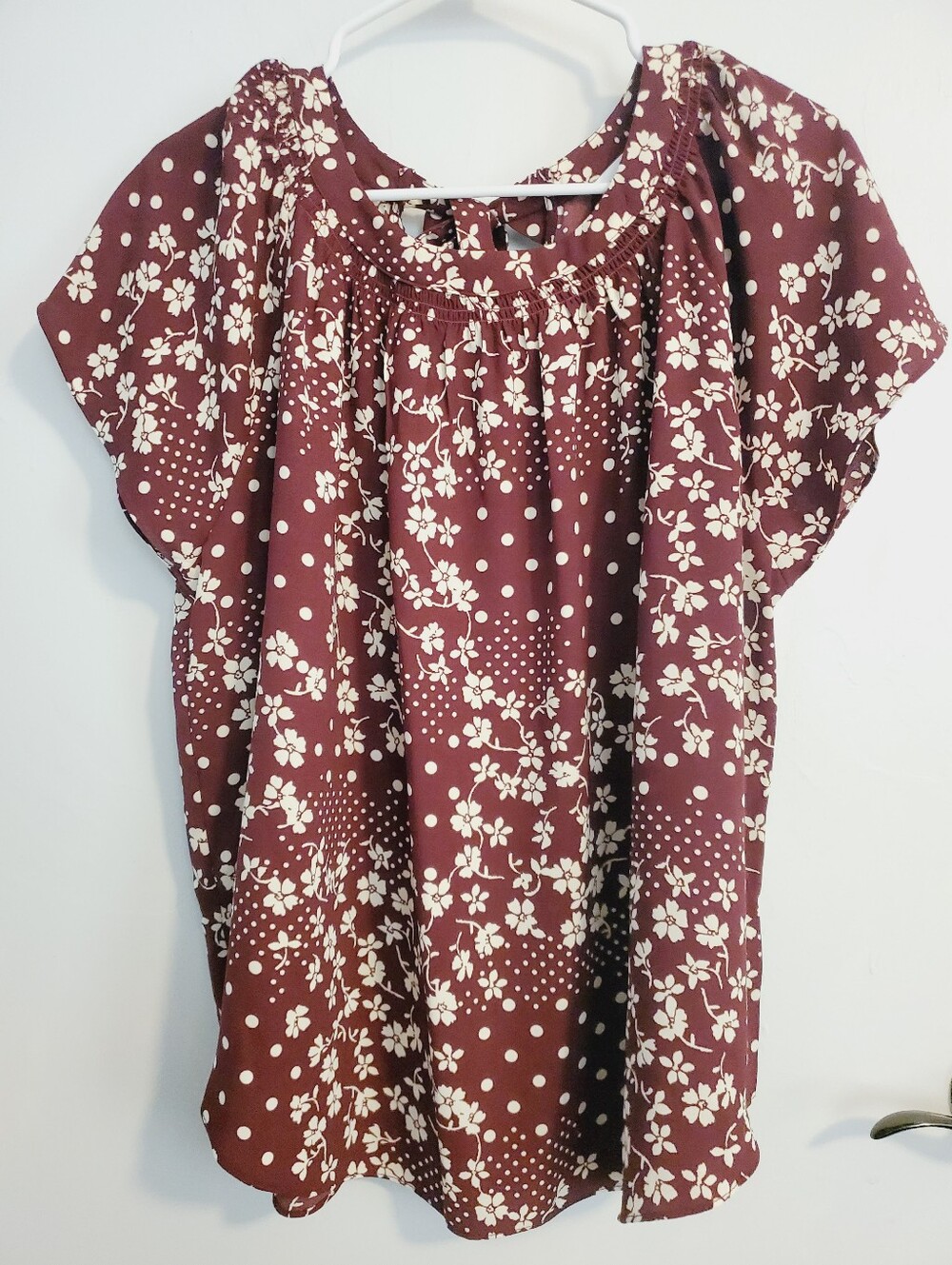 LC Lauren Conrad Floral Scoopneck Blouse - Burgundy/Cream
